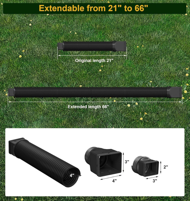 Ogutter Rain Gutter Downspout Extensions, Downspout Extender for Rainwater Drainage Flexible, Down Spout Drain Extension Pipe and Extendable from 21 to 66 Inches (Black) - Image 4